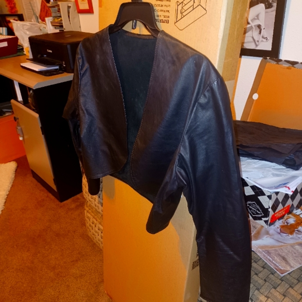 Cropped black leather jacket